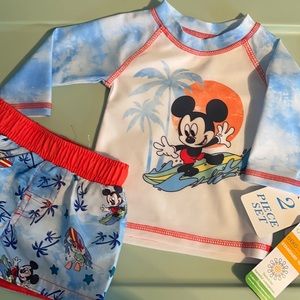 Disney Mickey Mouse Surf Swim 2 Piece Set Baby 0-3 Months NWT Rash Guard…